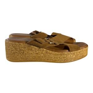 Lottini Italy Suede Cross Band With Buckle Cork Wedge Slide On Sandals Size 9